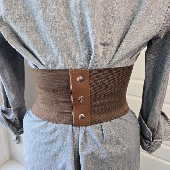 CORSET LACE UP COCO BROWN STRETCH STATEMENT WAIST BELT SNAP CLOSURE WOMEN OS - Picture 5 of 14